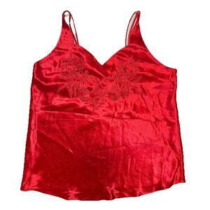 ERIKA TAYLOR Intimates Vintage Red Satin Women Embroidered Cami Medium
